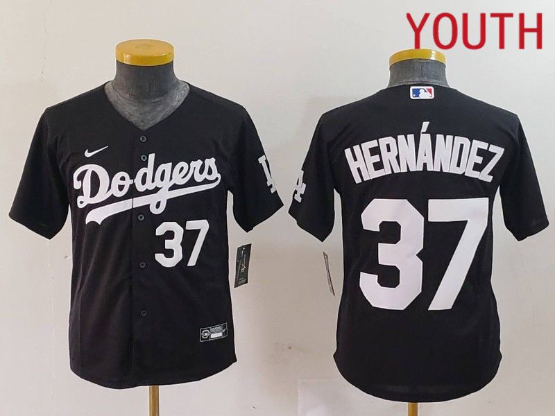 Youth Los Angeles Dodgers #37 Hernandez Black Nike Game 2024 MLB Jersey style 7243